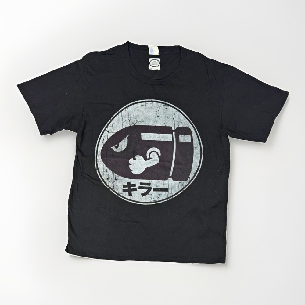 Nintendo Bullet Bill Graphic Print Crew Neck T-Shirt Black L